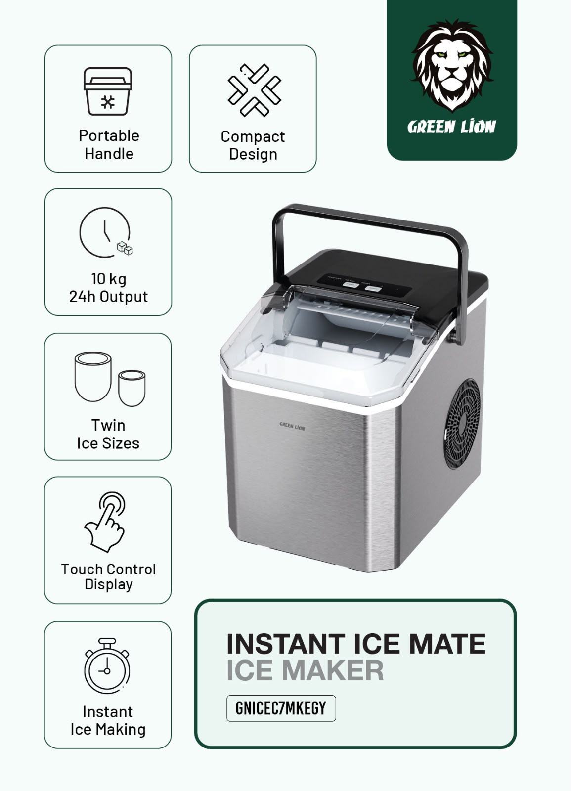 Green Lion Desktop Ice Maker - Stainless Steel